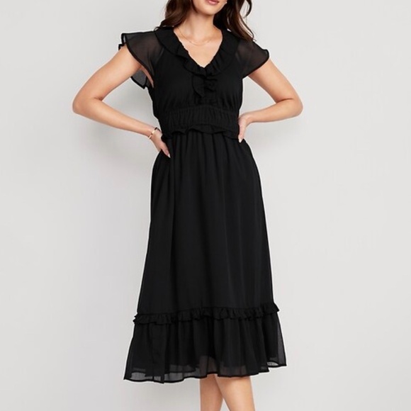 Old Navy Dresses & Skirts - Old Navy Waist Defined Flutter Sleeve Midi Dress Womens M Ruffle Boho Whimsigoth